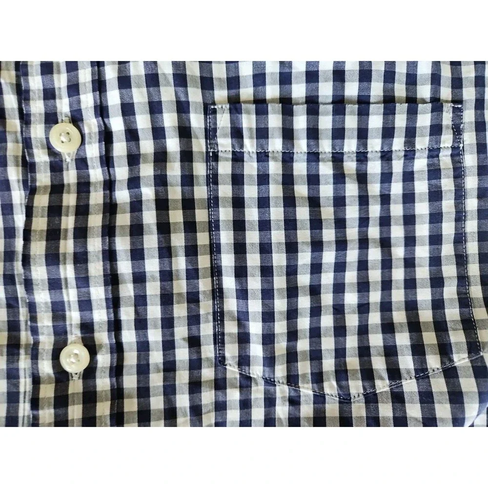 J Crew 2 Ply Button Down Shirt Mens Medium Blue White Plaid Long Sleeve Vintage